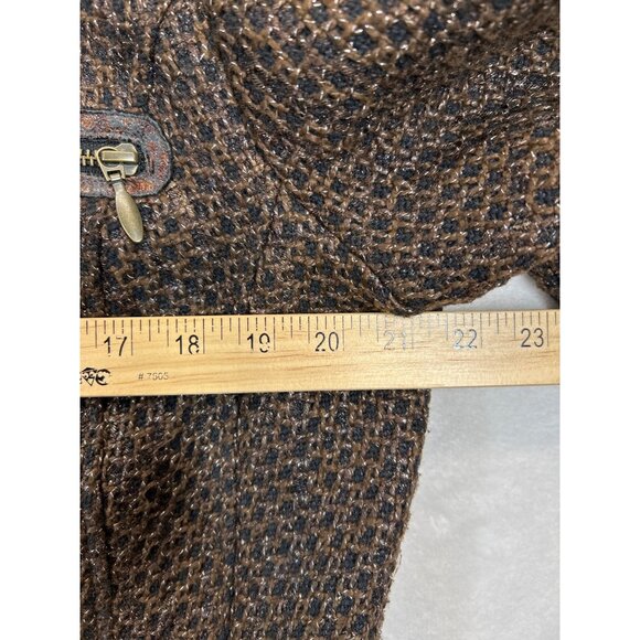 Chicos Jacket Blazer Womens Size 2 Brown Tweed Metallic‎ Leather Trim - Picture 5 of 7